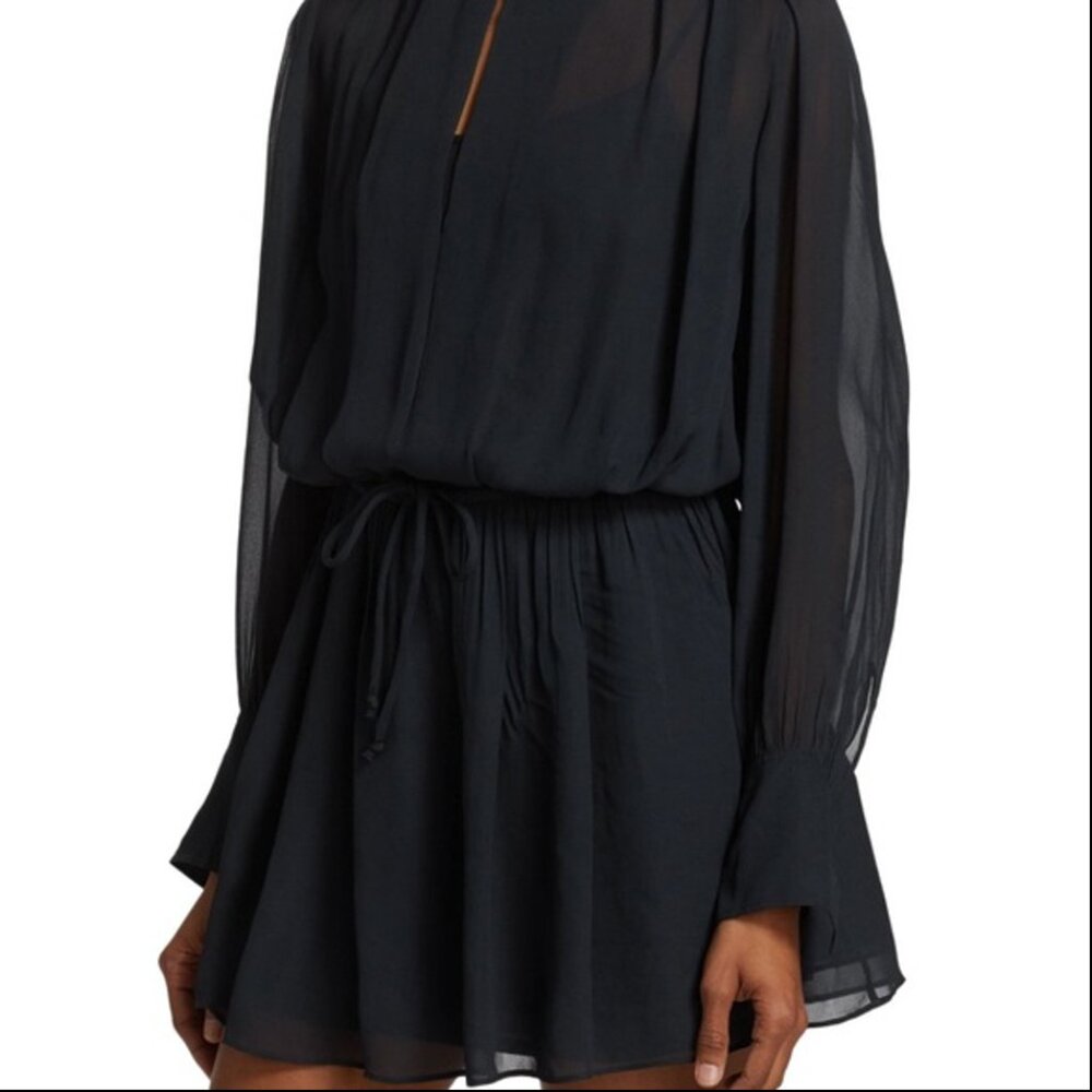 Anthropologie Rag and Bone Carly Long-Sleeve Dress Drawstring-Waist Navy - Picture 3 of 3